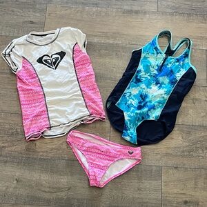 Roxy Girls Swimsuit- Rashguard Set -  Zero Exposure Swimsuit Both Size 14